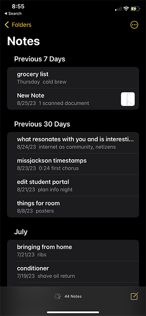 screenshot of a notes app